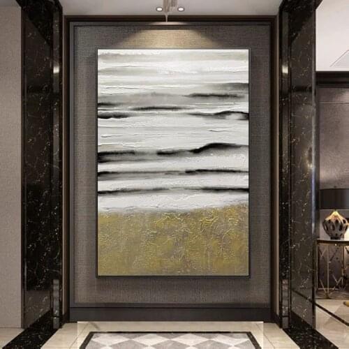 Handmade Abstract Oil Painting Wall Art Yellow Black White Style Minimalist Modern On Canvas Decorative For Living No Frame