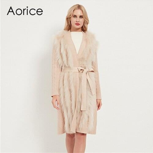 Aorice women real fox fur coat jacket 2020 Ins hot lady female girl winter blet long trench parka CT042