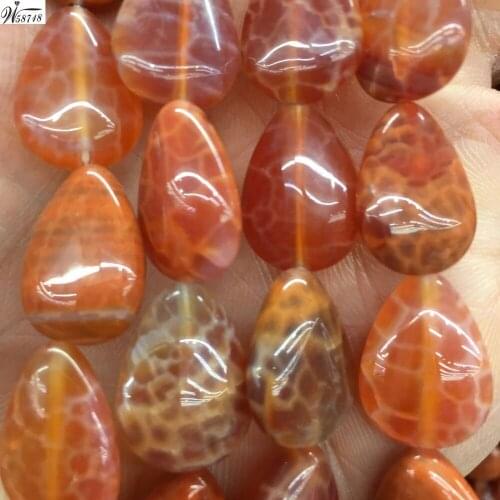 Free shipping Women Fashion Jewelry 13x18mm Faceted Fire Dragon Veins Carnelian Water Drop Art Loose Beads 22pcs FG8637