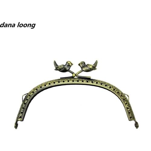 1 Piece 12.5 CM Arc Bird Bead Antique Bronze Metal Purse Frame Kiss Clasp DIY Bag Accessory