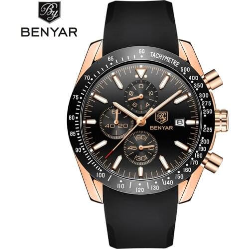 BENYAR Men Watches Brand Luxury Silicone Chronograph Military Strap Waterproof Sport Quartz Watch Men Clock Relogio Masculino