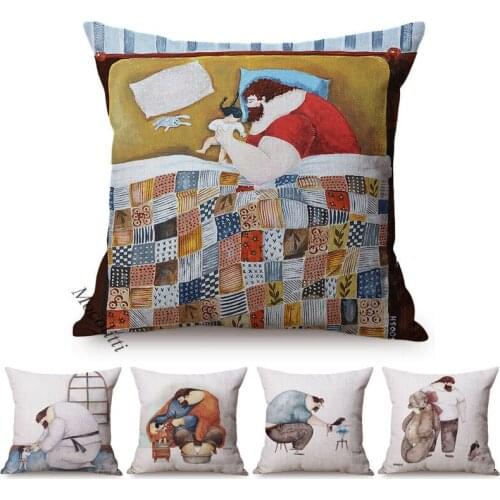 Great Fatherly Love Cartoon Pillow Case Cute Girl Childhood Happy Time Sofa Chair Decoration Square Cushions Cover Kussenhoes