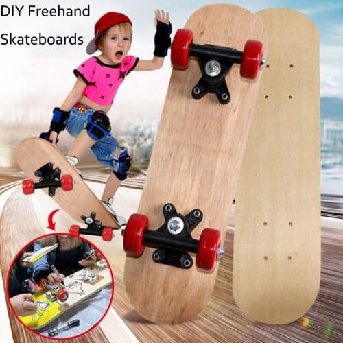 Wooden Children Graffiti Skateboard Diy Freehand Skate Board For Boys Girls Beginner Double Rocker High Quality Longboard #T4G