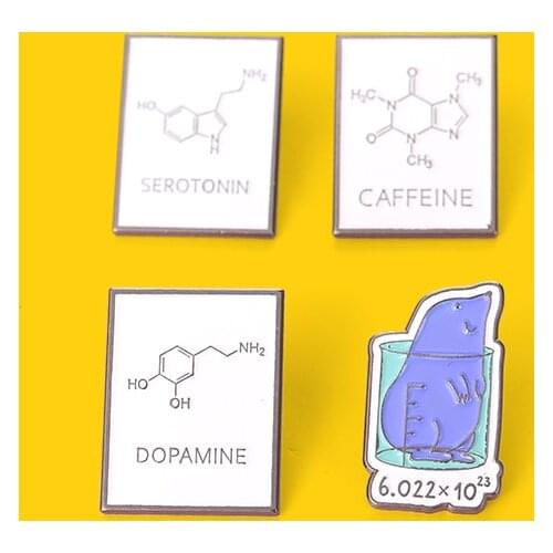 Chemical Symbol Enamel Pin Caffeine, Dopamine Brooches Decoration on Hat Backpack Clothes Badge Gift for Women Men Custom