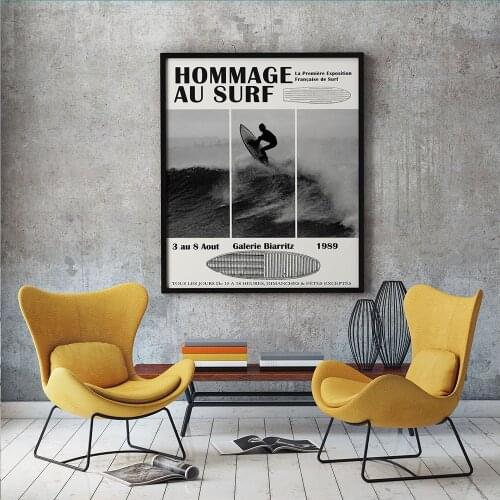 Surfing Exhibition Canvas Painting,Hommage Surf Poster,Black And White Sports Wall Picture,Modern Minimalist Home Decore