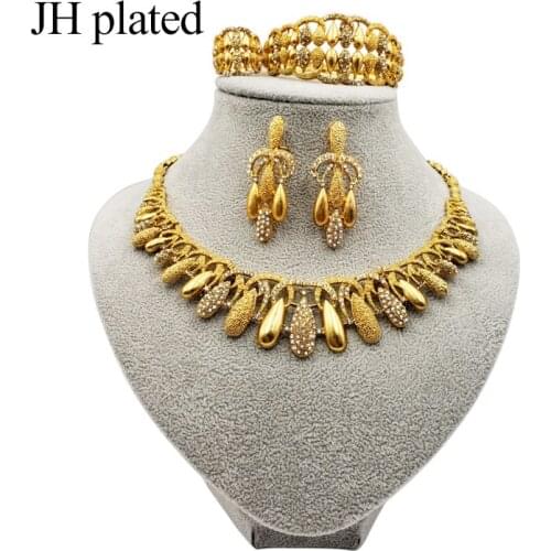 JHplated Exquisite Women Luxury Dubai wedding Jewelry sets of gold color India Nigeria African Big Jewelry Accessories Wholesale