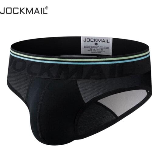JOCKMAIL Sexy Gay Men Underwear Briefs Cotton Breathable Bikini Panties Men Sexi Transparent Homme Jock Straps Slip White Black