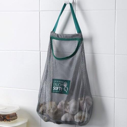 Kitchen Fruit Vegetable Onion Garlic Storage Mesh Bag Wall-mounted Sundries Storage Bag Organizer Breathable Hanging Bag Holder