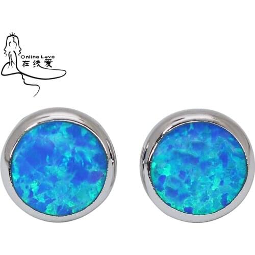 Top Sale Trendy Blue Opal Gem Cute Round Stud Earrings Timeless Fashion Jewelry For Women Brand Bijoux ER076