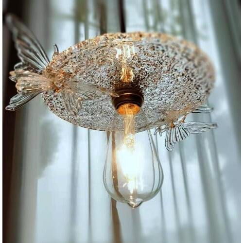 Japanese old Shanghai glass cloakroom bedroom bar counter window retro Nordic butterfly folk dormitory brass chandelier