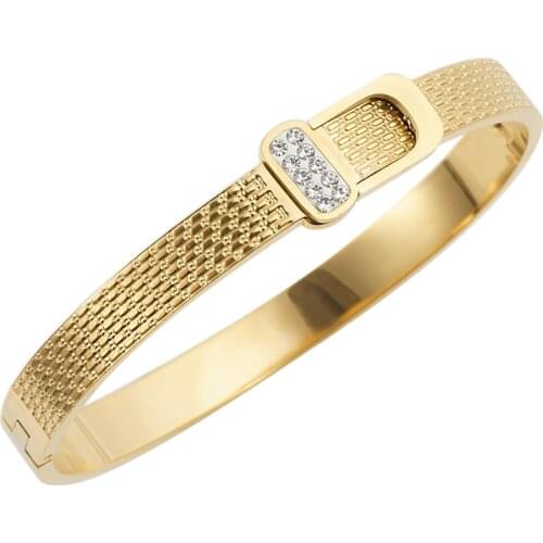 Trendy Cubic Zirconia Bangle Bracelet for Man Woman Stainless Steel Crystal Wristband Luxury Brand Female Wedding Party Jewelry