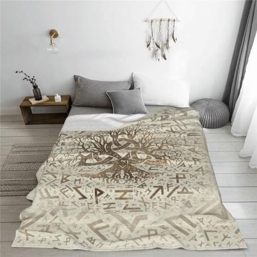 Soft warm flannel Tree Of Life With Triquetra And Futhark blanket Viking Fathor blankets for airplane travel Bedspread Wrap