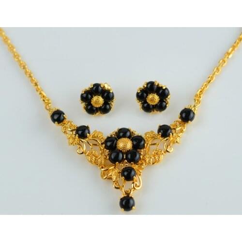 Anniyo Flower Gold Color Jewelry sets for Women Trendy Flowers Necklace Earrings Bride Wedding Gifts #011304