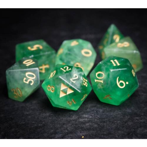 Natural Green Fluorite Dice Stone Engrave Polyhedral Dice D4 D6 D8 D10 D12 D% Gems Carving Dice For DND RPG COC Table Games