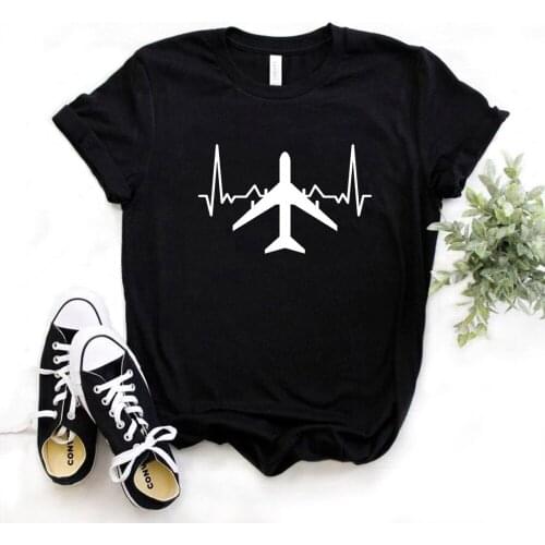 2020 New fashion spring arrival Plane Heartbeat Print Women tshirt Cotton Casual Funny t shirt Gift Lady Yong Girl Top Tee-L951