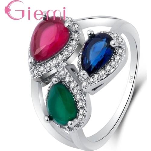 Newest Elegant Water Drop Original Crystal Band Rings for Women Femme Retro Wedding Bridal Jewelry Valentines Day Gifts