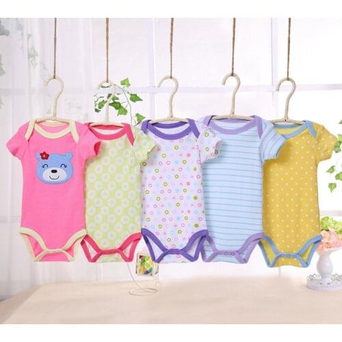 The New Foreign Trade Pure Cotton Cartoon Pound Collar Short Sleeves Conjoined Climb Baby Clothes 5 pcs/lot Of Packaging