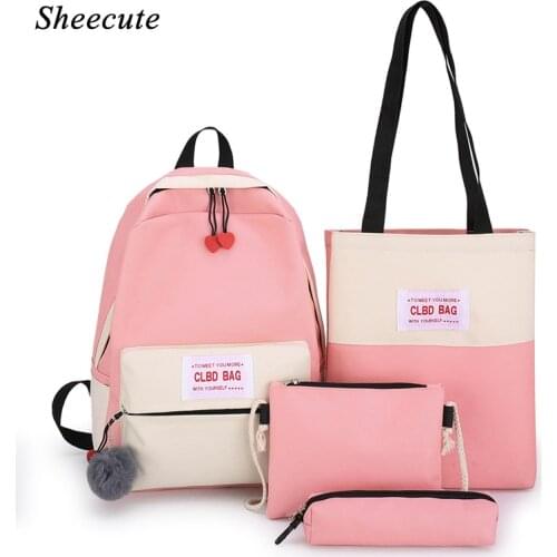 New Girls Backpack Middle School Backpack Children School Bags Canvas Backpack High Capacity Travel Backpack Kids Bags 4pcs/set