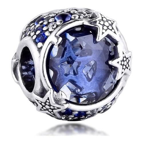 Celestial Blue Sparkling Stars Charm Fits Original Snake Chain Bracelets For Woman DIY Sterling Silver Jewelry 2020 Winter Beads