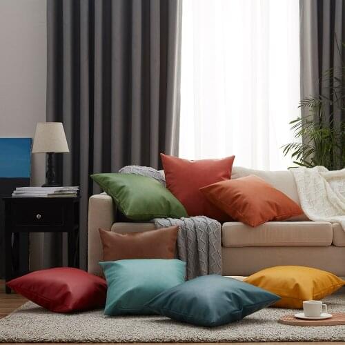 Multicolor Artificial Leather Cushion Cover Brown Blue Pillow Case Soft Throw Pillow Cover Without Stuffing