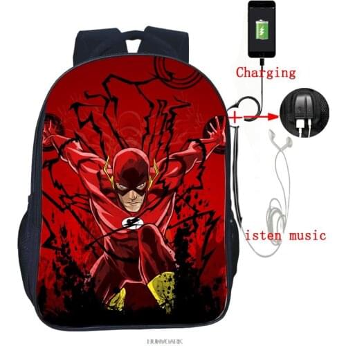 Superhero The Flash USB Charge Backpack School Bags Fashion USB Charging Schoolbag Students Boys Girls Rucksack
