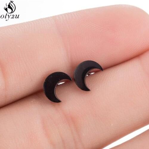 Small Stainless Steel Earrings Geometric Women Men Punk Tiny Crescent Moon Stud Earings Fashion Jewelry Accessories Wholesale