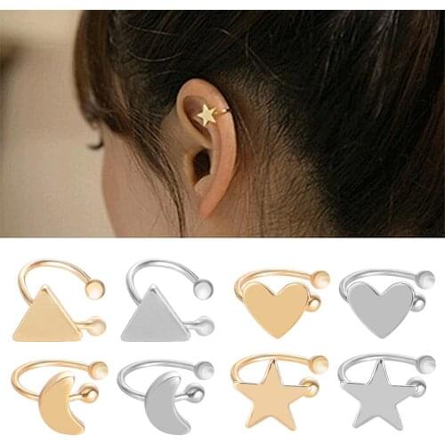 Korean Style Earing Heart Star Triangle Moon Ear Cuff Clip On Earrings Girls Jewelry aretes de mujer сережки женские