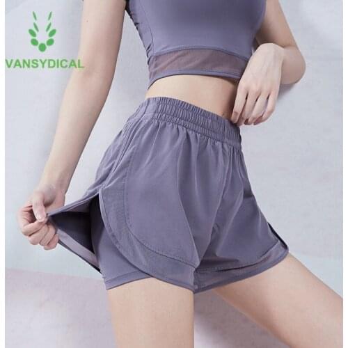 Vansydical Sports Running Shorts 2 in 1 Women Mesh Gym Yoga Shorts Summer Quick Dry Mesh Fitness Training Jogging Workout Shorts