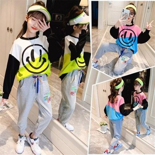Girls Sport Suit 2021 autumn long Sleeves Active Wear Suit Sets Cotton Tops And Pants 2 Pcs Sets Sportswear Clothing 6 8 10 12