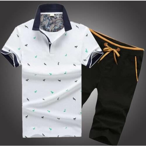 Summer Mens Tracksuit Set Casual Short Sleeve Breathable Men Polo Shirts+Shorts 2 Pieces Brand Business Slim Male Sweatsuit
