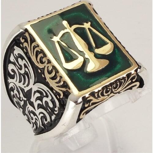 Justice Ring With Motives Handmade 925 Sterling Silver Balance Style Special Gift for Men and Women Lawyers Made In Turkey
