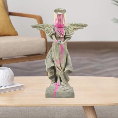 Resin Banksy Angel Figurine, Paint Bucket Angel Character Sculpture, Home Hotel Wine Cabinet Shelf Statue Collectible Ornament