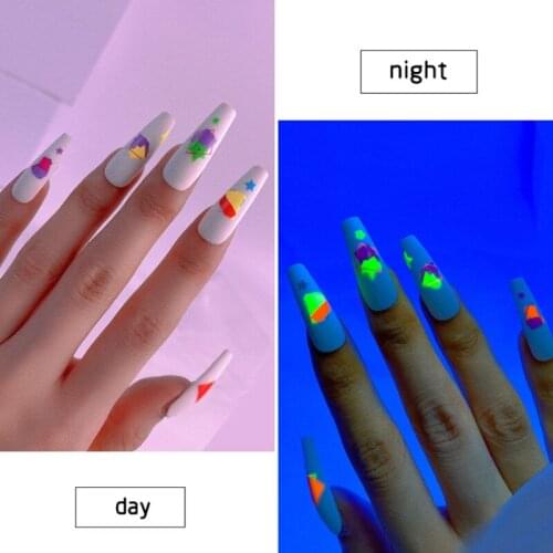 Y1UF Luminous Nail Art Stickers Decals 3D Self-adhesive Fluorescent Color Geometric Flower Bow Design for Womens Manicure Charm