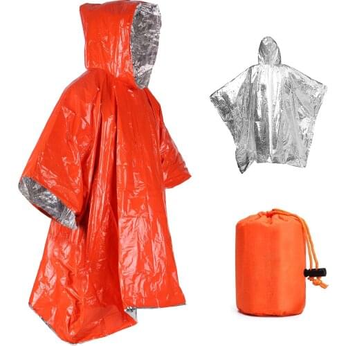 Water Proof Orange Emergency Raincoat Aluminum Film Poncho Cold Insulation Rainwear Blankets Survival Tool Outdoor Disposable