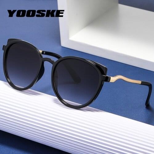YOOSKE Brand Designer Cat Eye Sunglasses Women Vintage Mirror Lenses Sun Glasses Female Gradient Shades Eyewear UV400