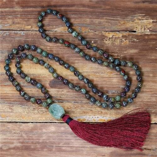 YueTong Vintage Necklace 8MM Natural Stones Beaded Tassel Necklace Women Lariat Yoga 108 Mala Necklace Dropshipping Jewelry Gift