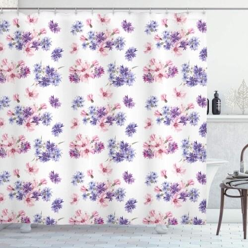 Watercolor Shower Curtain Floral Pattern with Wedding Inspired Blossoming Nature Bridal Bouquet Bathroom Decor Set with Hooks 75