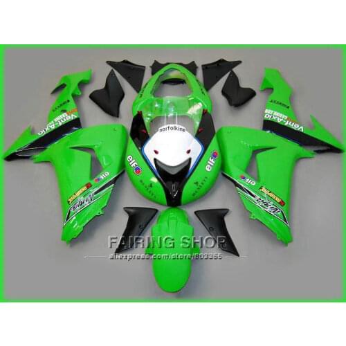 Green Fairings For Kawasaki Ninja ZX10r 2006 2007 06 07 Best quality Fairing kit Customize decal free x136