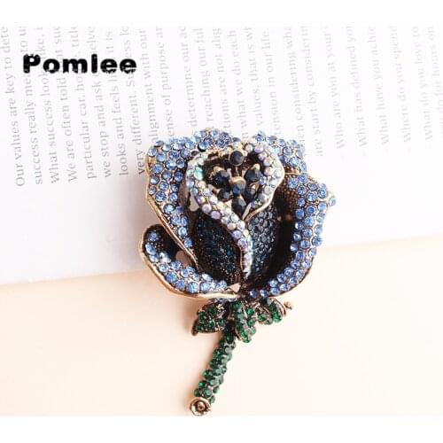 Pomlee Full Stone Enamel Rose Flower Brooches For Women Lady Fashion Luxury Pin Spring Summer Design 3 Colors Available Gift