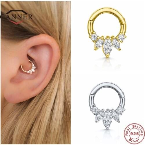 CANNER 925 Sterling Silver Hoop Earrings For Women Round Diamond Pierced Cartilage Earrings Small Ear Bone Jewelry pendientes