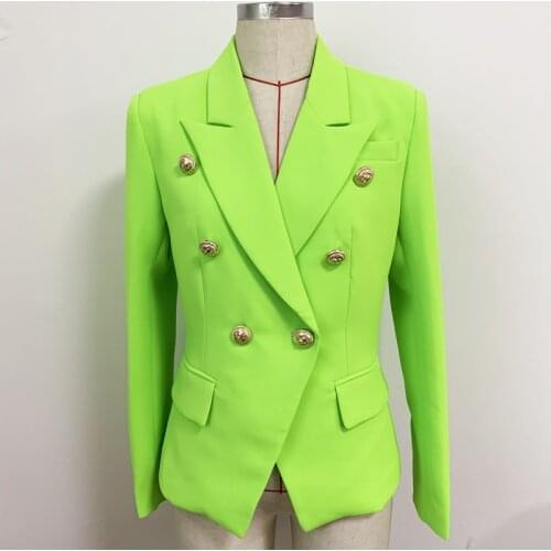 HIGH QUALITY Newest 2021 Designer Jacket Womens Classic Lion Buttons Double Breasted Slim Fitting Blazer Fluorescence Green