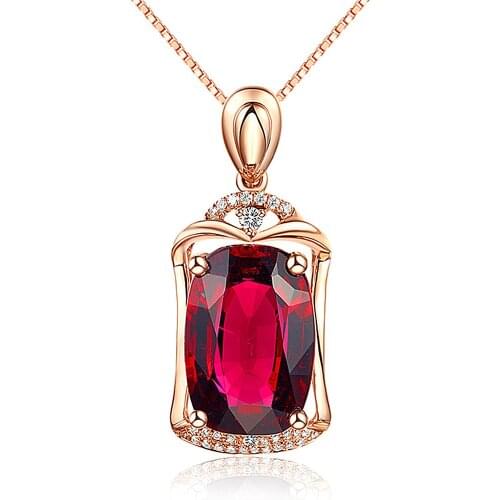 RUBY GEMSTONES RED CRYSTAL PENDANT NECKLACES FOR WOMEN ZIRCON DIAMONDS ROSE GOLD COLOR CHOKER JEWELRY BIJOUX BAGUE PARTY GIFTS