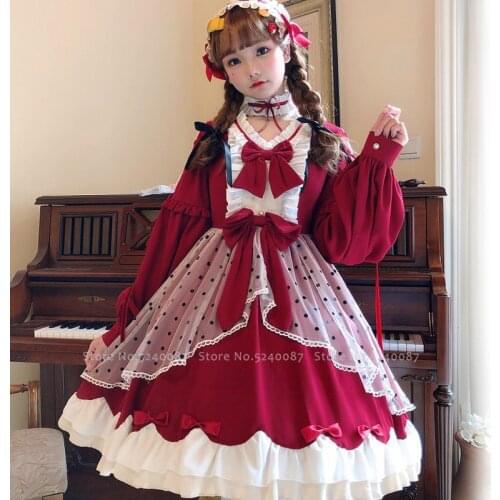 Japanese Anime Lolita Formal Dress Girls Princess Elf Cosplay Costumes Women Gothic Carnival Tea Party Retro Lace Skirt Headband