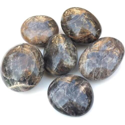 Natural black moonstone palm stones quartz mineral crystals massage healing gemstones for fine gift