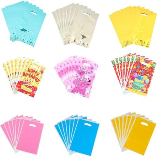 10pcs Baby Shower Party Girls Boys Solid Color Plastic Loot Bags Happy Birthday Party Decorations Kids Favor Gifts Bags Supplies