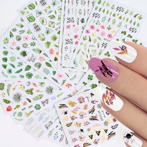 Palm Leafs Nails Sticker Decals (green) Perfect Daisy leaves Flower Vintage Extra-Thin 3D Self-Adhesive Nail Sticker XF3350-3369