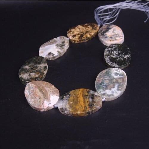 15.5"strand Raw Ocean Jaspers Irregular Oval Slab Loose Beads,Natural Ocean Agates Jades Slice Nugget Pendants Jewelry Making
