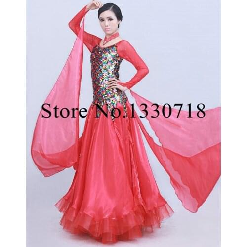 2015 Luxurious Shining Sequin Women Standard Ballroom Dance Clothing,Waltz/Tango/Galop Performance Wear,Girls Long Dress Costume