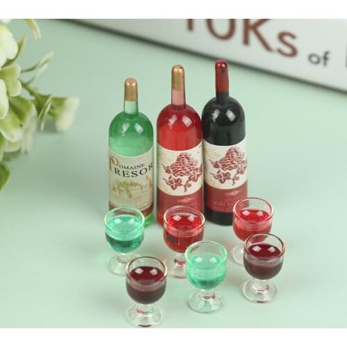 3Pcs 1/12 Miniature Wine Bottles Wine Glass Dollhouse Kitchen Accessories - Mini Dollhouse Living Room Bar Kitchen Accessories