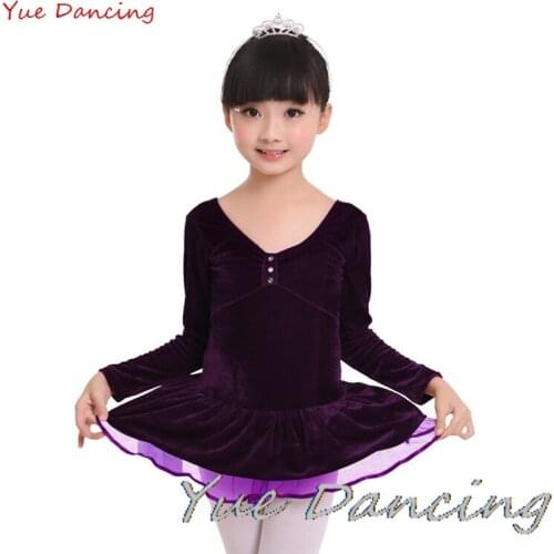 V-neck Long Sleeve Girl Ballet Clothes Kids Velvet Ballet Dress Winter/Autumn Ballerina Dress Classic Ballet Gymnastics Leotard